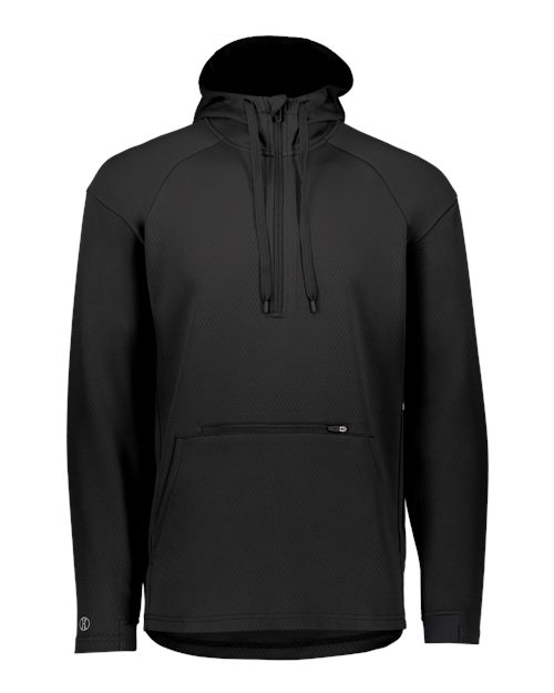 Holloway Men's Limitless Quarter-Zip Hooded Pullover in Black, front view
