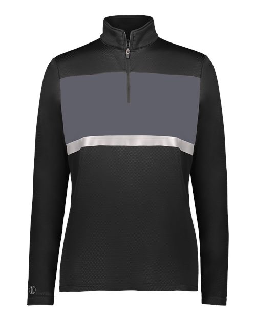 Holloway Women's Prism Bold Quarter-Zip Pullover in Black/Carbon, front view
