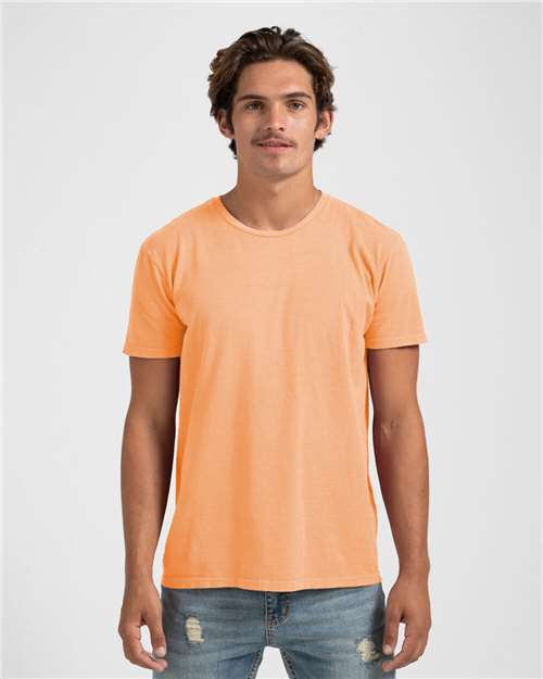 Tultex Men's Heritage T-Shirt in Cantaloupe, front view on model
