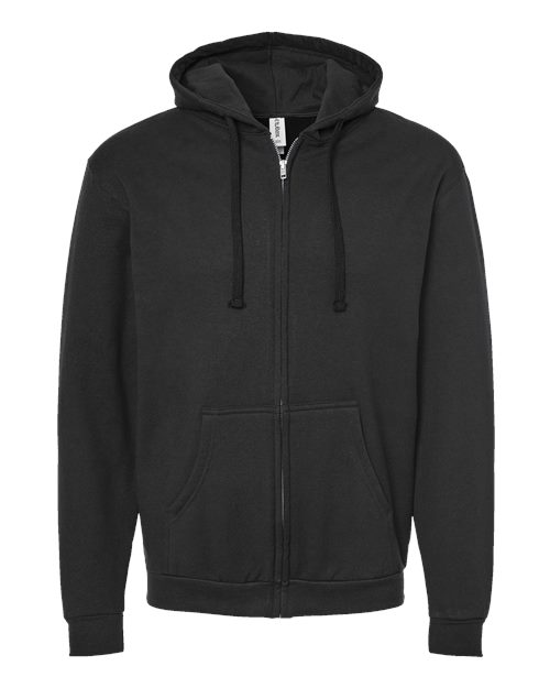 Tultex Unisex Full-Zip Hooded Sweatshirt in Black, front view