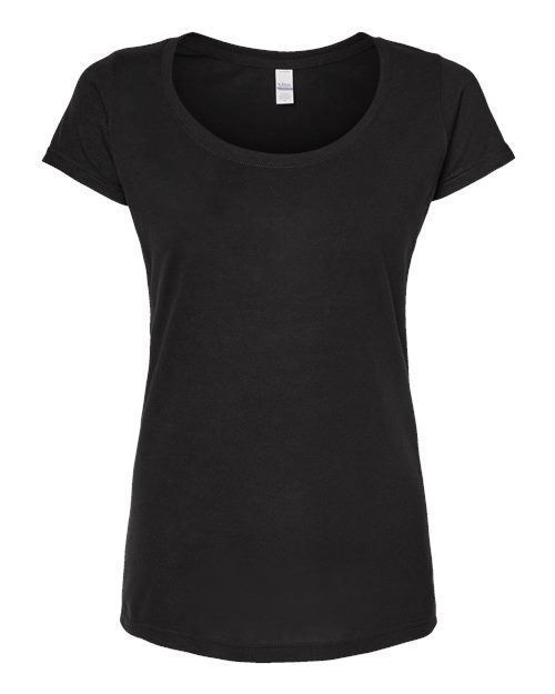 Tultex Women's Poly-Rich Scoop Neck T-Shirt in Black, front view