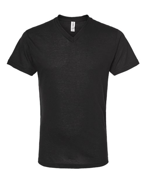Tultex Men's Poly-Rich V-Neck T-Shirt in Black, front view