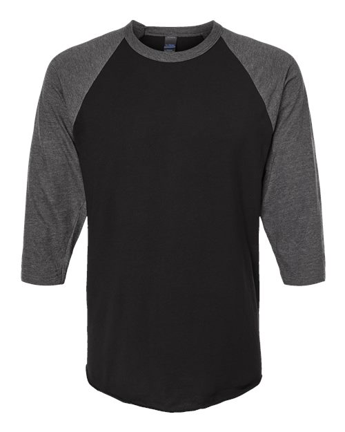 Tultex Unisex Fine Jersey Raglan T-Shirt in Black/Heather Charcoal