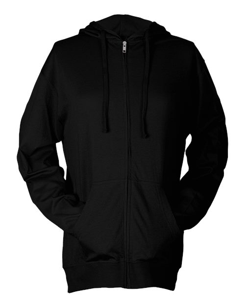 Tultex Unisex Beach Full-Zip Hooded Long Sleeve T-Shirt in Black