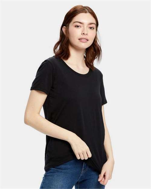 US Blanks Women's Loose Fit Boyfriend Tee in Black, front view on model