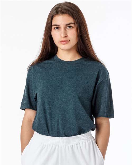 Los Angeles Apparel Unisex USA-Made 50/50 Poly/Cotton T-Shirt in Black Aqua