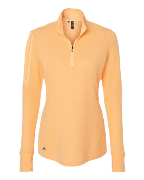 Adidas Women's 3-Stripes Quarter-Zip Sweater Pullover in Acid Orange Melange, front view