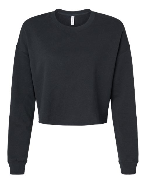 Independent Trading Co. Women's Lightweight Crop Crewneck Sweatshirt in Black, front view