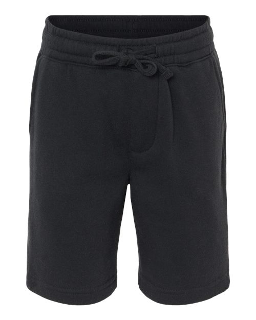 Independent Trading Co. Youth Lightweight Special Blend Fleece Shorts in Black, front view