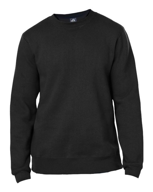 J. America Unisex Premium Fleece Crewneck Sweatshirt in Black, front view
