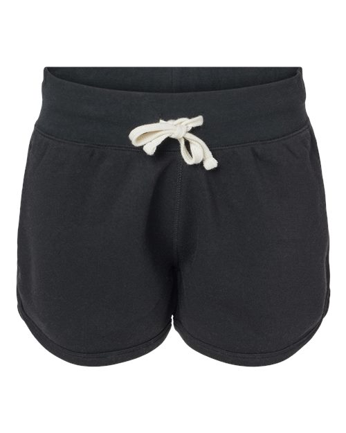 J. America Women's Fleece Shorts in Black Solid, front view