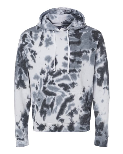 J. America Men's Tie-Dyed Fleece Hooded Sweatshirt in Black Tie Dye, front view