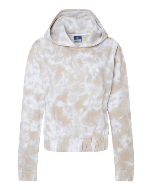 MV Sport Women's Sueded Fleece Tie-Dyed Crop Hooded Sweatshirt in Atmosphere