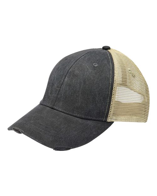 Adams Headwear Ollie Distressed Trucker Cap in Black/Tan
