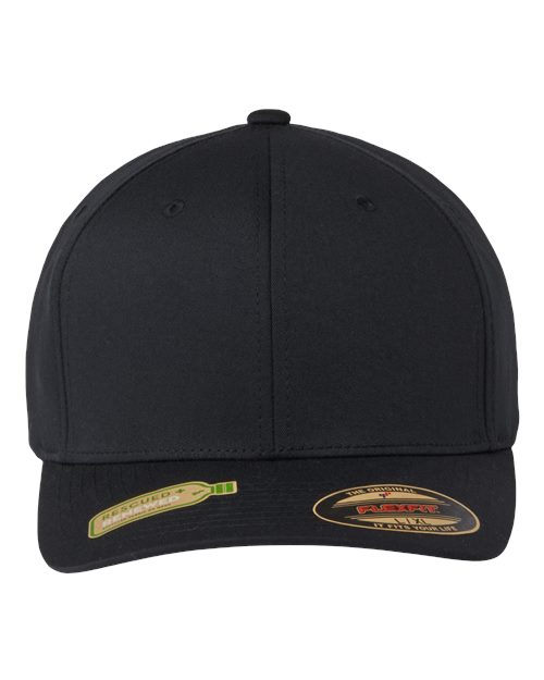 Flexfit Sustainable Polyester Cap in Black, front view