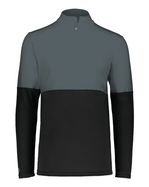 Holloway Youth Momentum Team Quarter-Zip Pullover in Black/Iron, front view