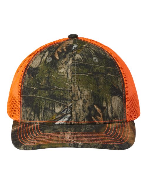 Outdoor Cap Modern Trucker Cap in Country DNA/Neon Orange, front view