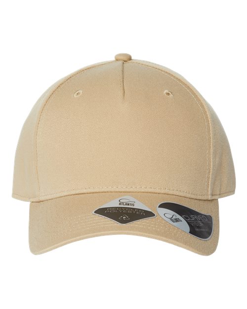 Atlantis Sustainable Five-Panel Cap in Khaki, front view