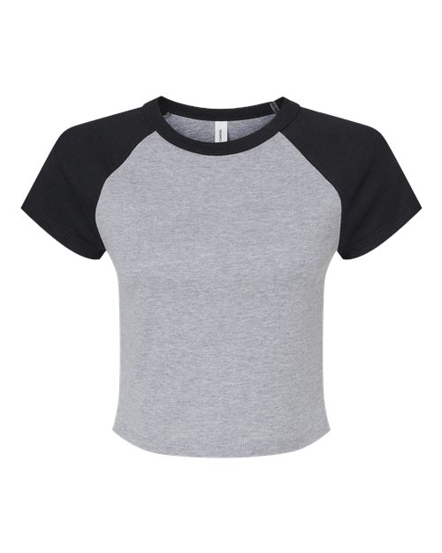 BELLA + CANVAS Women's Micro Rib Raglan Baby Tee in Athletic Heather/Black, front view