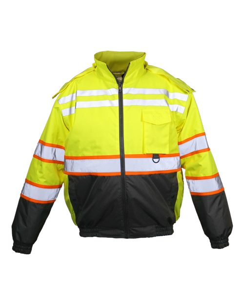 Kishigo Unisex Economy Contrast Class 3 Bomber Jacket in Lime, front view