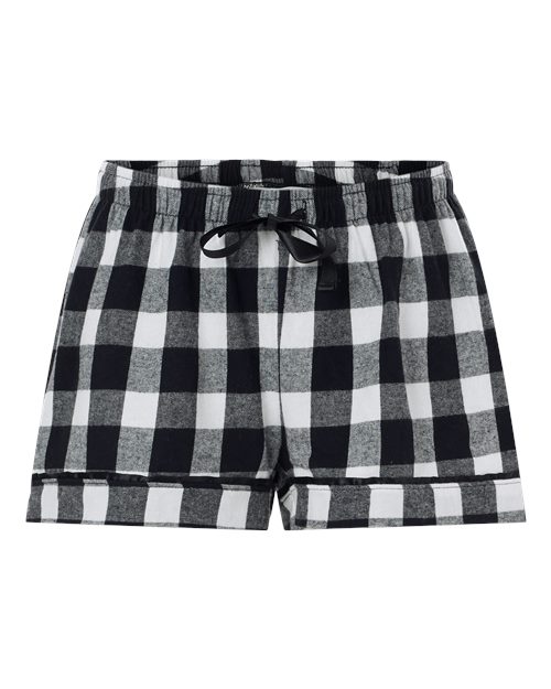Boxercraft Women's Flannel Shorts in Black/White Buffalo Plaid, front view