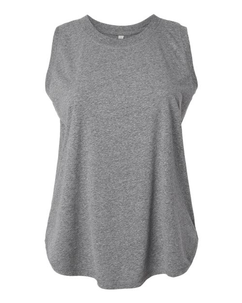 LAT Women's Curvy Relaxed Fine Jersey Tank in Granite Heather, front view