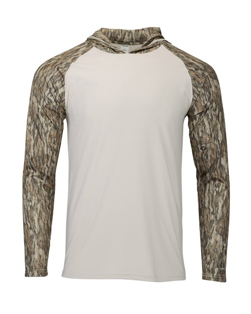 Paragon Men's Biloxi Performance Colorblocked Hooded Long Sleeve T-Shirt in Bottomland, front view