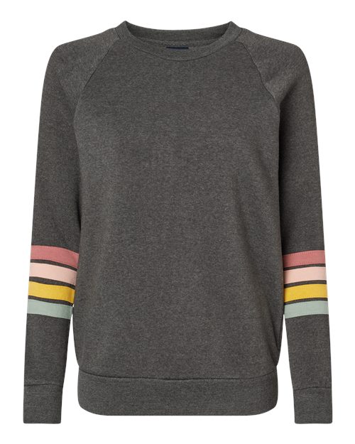 MV Sport Women's Striped Sleeves Crewneck Sweatshirt in Charcoal, front view