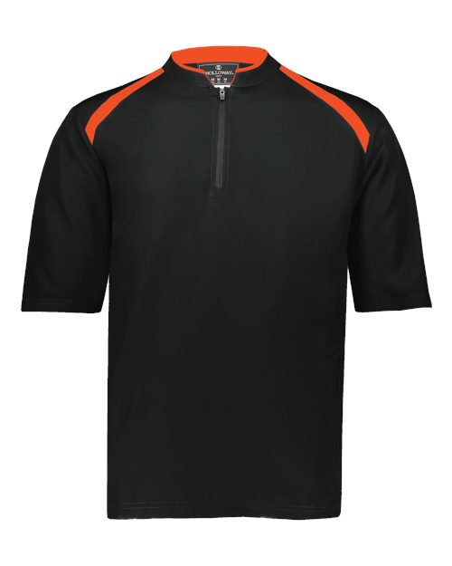 Holloway Men's Clubhouse Short Sleeve Quarter-Zip Pullover in Black/Orange
