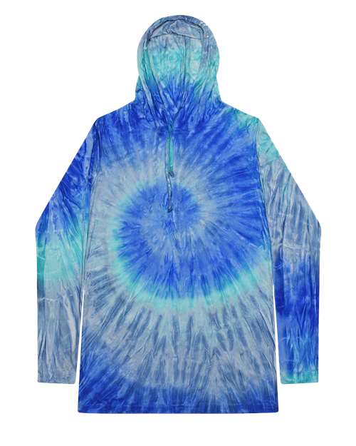 Colortone Unisex Tie-Dyed Hooded Long Sleeve T-Shirt in Blue Jerry