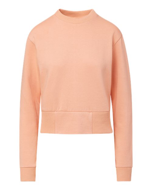 MV Sport Women's Romi Cloud Fleece Crop Crewneck Sweatshirt in Creamsicle, front view