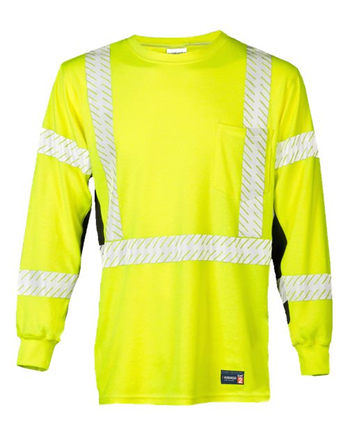 Kishigo Unisex FR Long Sleeve T-Shirt in Lime, front view