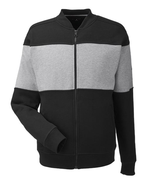 Nautica Unisex Anchor Fleece Colorblocked Bomber Jacket in Black/Oxford Heather