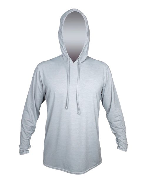 ANETIK Men's Low Pro Tech Hooded Long Sleeve T-Shirt in Alloy Heathered, front view
