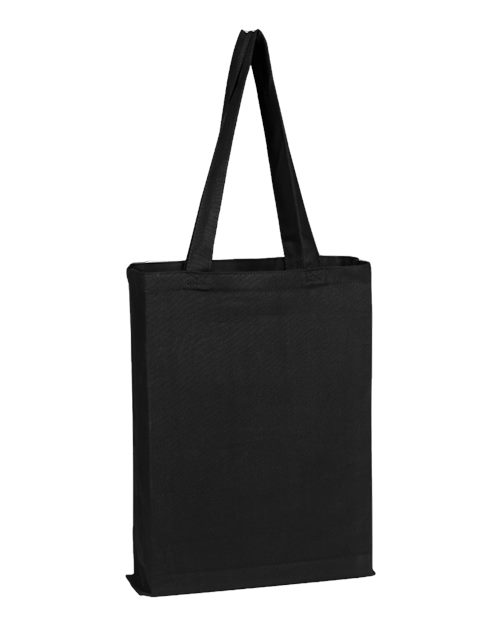 Q-Tees Canvas Gusset Promotional Tote in Black, front view