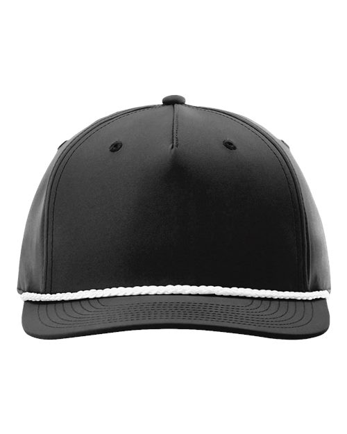 Richardson Five-Panel Classic Rope Cap in Black/White, front view