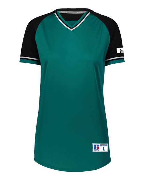 Russell Athletic Women's Classic V-Neck Jersey in Aqua/Black/White