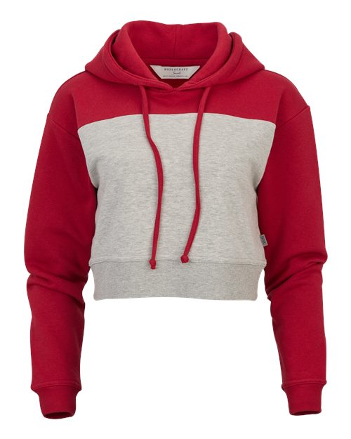 Boxercraft Women's Cropped Fleece Hooded Sweatshirt in Brick Red/Oxford Heather, front view