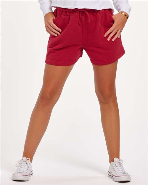 Boxercraft Boxercraft BW6502 Shorts with Custom Logo Decoration in Brick Red, front view on model