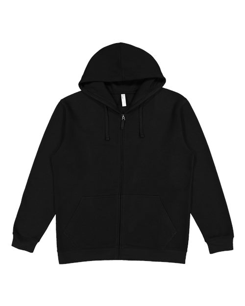 LAT Unisex Full-Zip Hoodie Sweatshirt in Black, front view