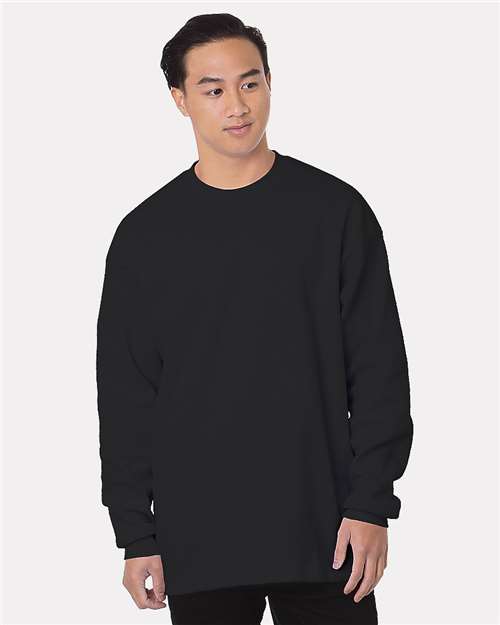 Bayside Men's USA-Made Heavyweight Waffle Knit Thermal in Black, front view
