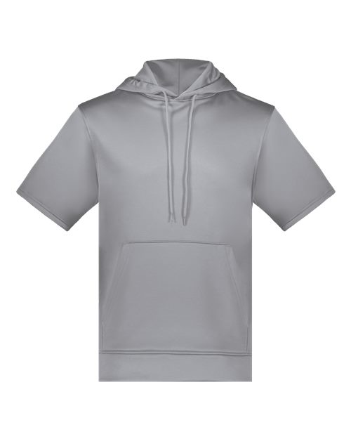 Augusta Sportswear Unisex Fleece Short Sleeve Hooded Pullover in Athletic Grey, front view