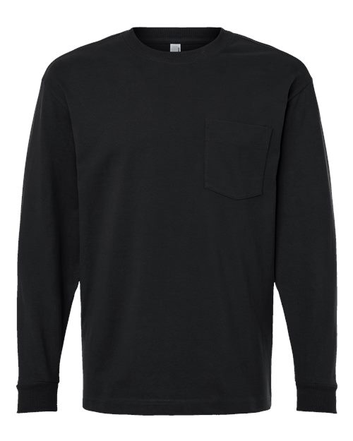 American Apparel Unisex Super Heavyweight Long Sleeve Pocket Tee in Black