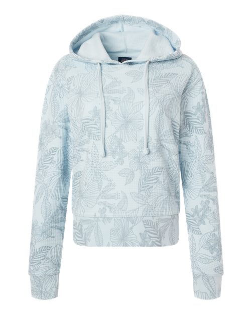 MV Sport Women's Maddie Floral Print Hooded Sweatshirt in Arctic Blue, front view