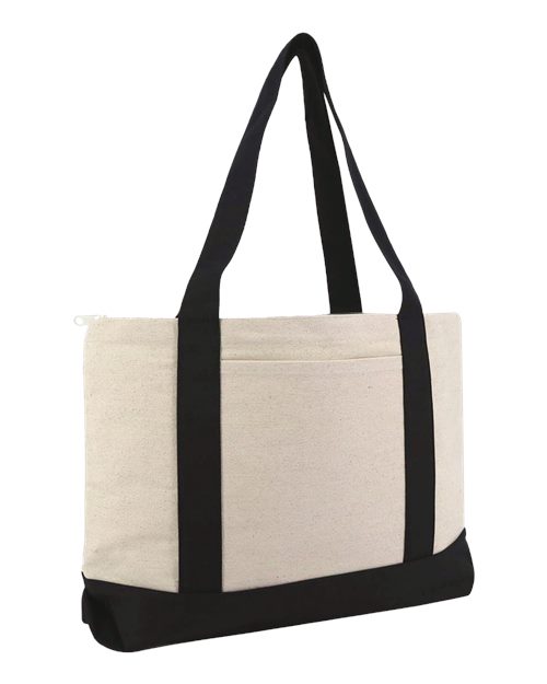 Liberty Bags Large Zippered Cotton Canvas Tote in Natural/Black, front view