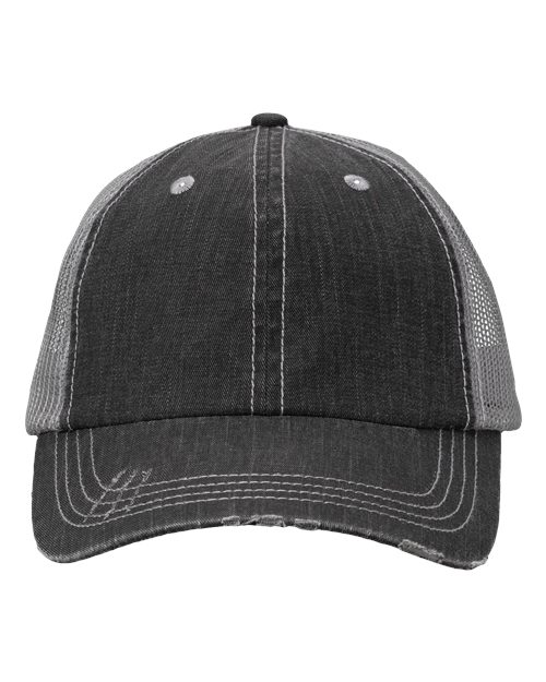 Valucap Unstructured Six-Panel Contrast Stitch Cap in Black/Grey