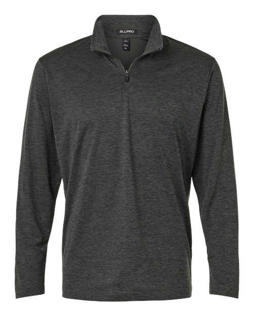 AllPro Men's Pro-Lock Performance Mélange Quarter-Zip Pullover in Black Melange, front view