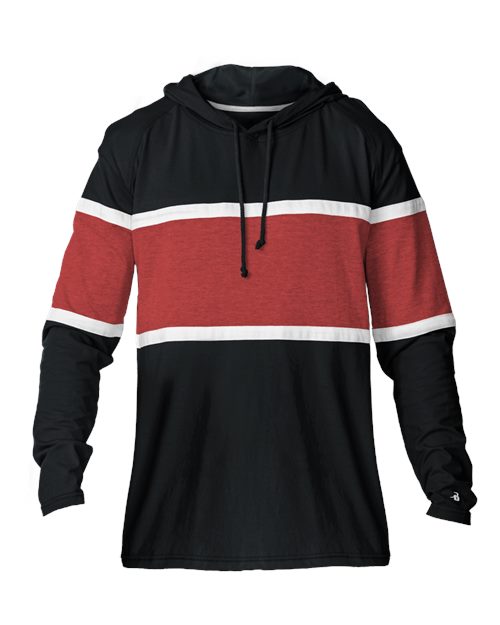 Badger Unisex United Hooded T-Shirt in Black/Red/White, front view