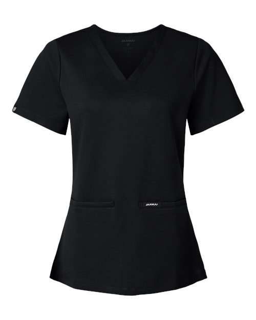 Jaanuu Women's Cesi UltraSOFT­™ Scrub V-Neck Top in Black, front view