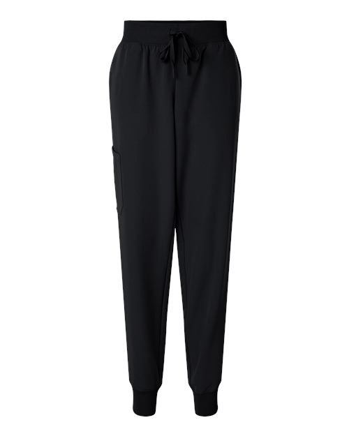 Jaanuu Women's Petite Sizes Silex Knit-Waist Scrub Joggers in Black, front view